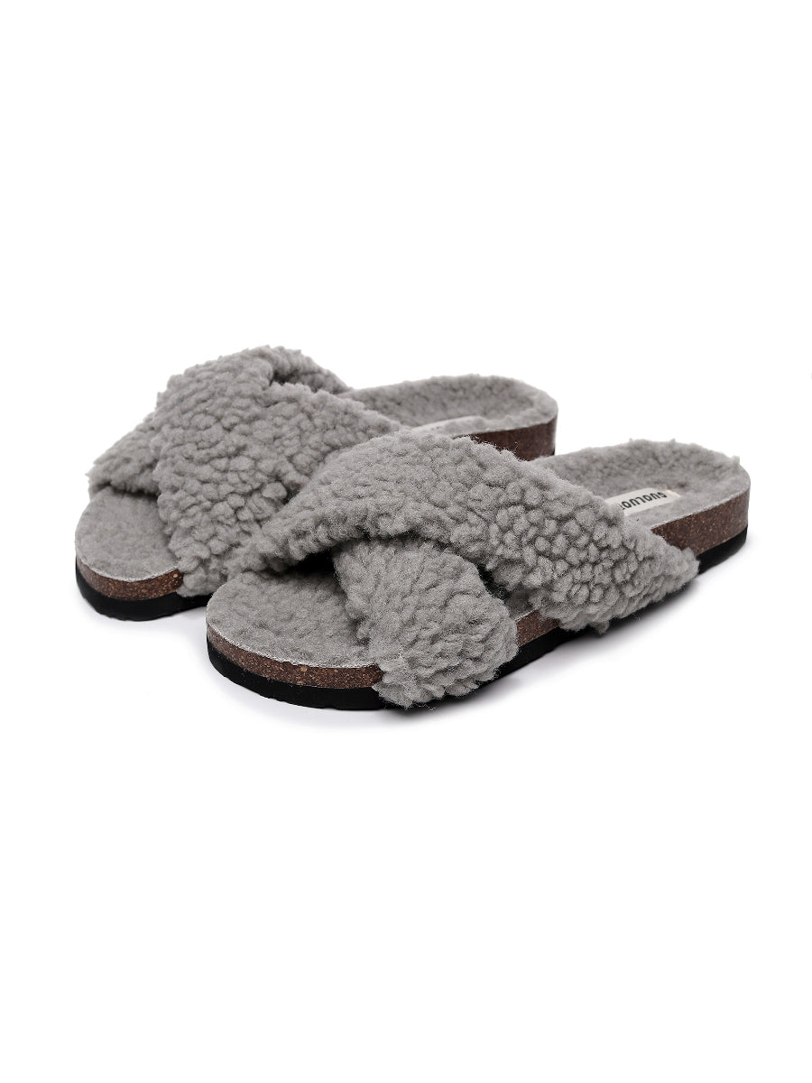 Maibulun | Criss-Cross Fleece Slipper - Grey