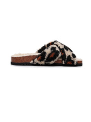 Maibulun | Leopard Criss-Cross Fleece Slipper - Brown