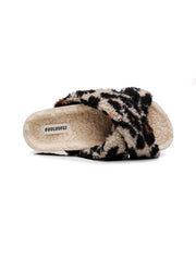 Maibulun | Leopard Criss-Cross Fleece Slipper - Brown