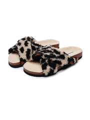 Maibulun | Leopard Criss-Cross Fleece Slipper - Brown