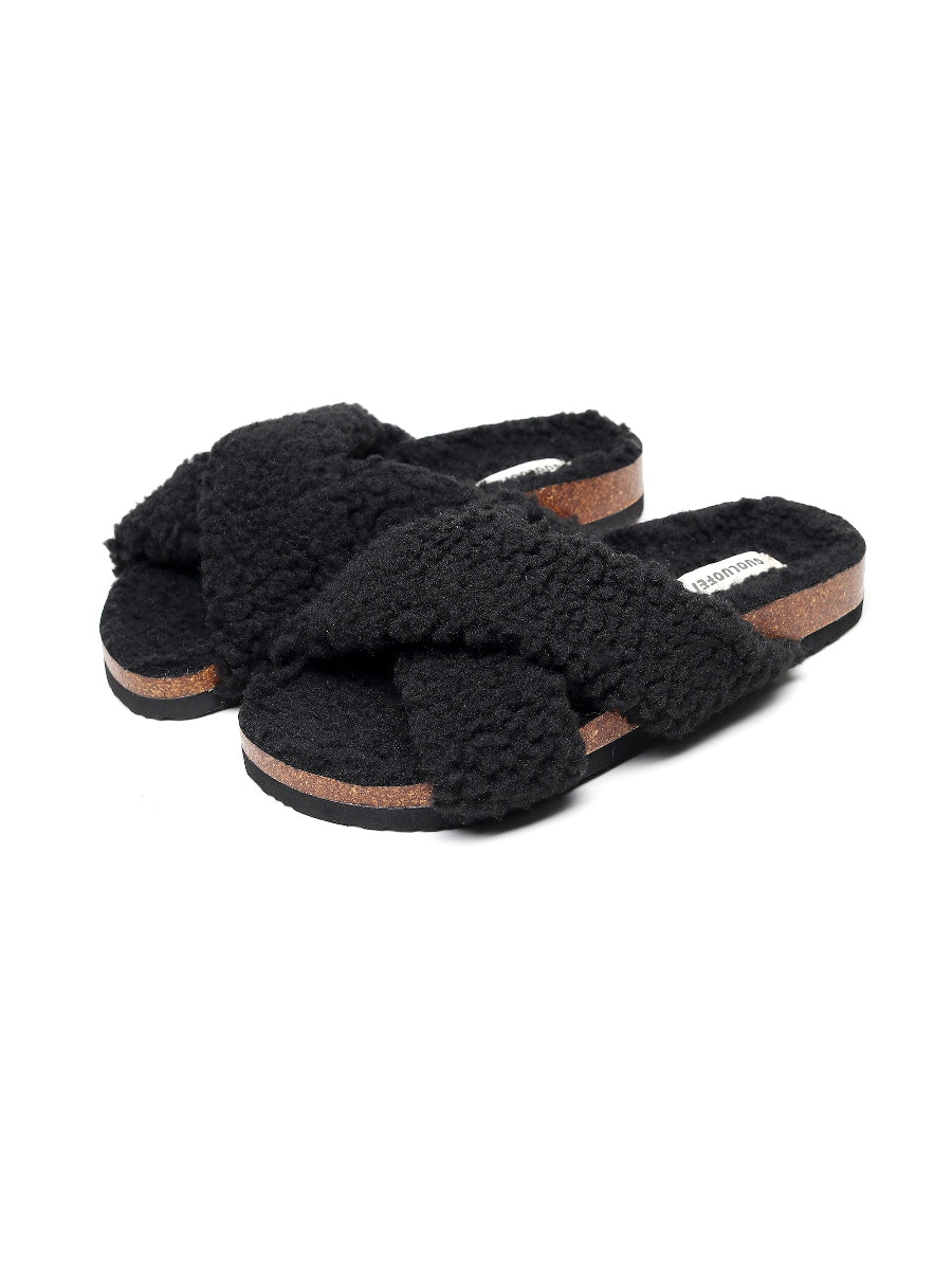 Maibulun | Criss-Cross Fleece Slipper - Black