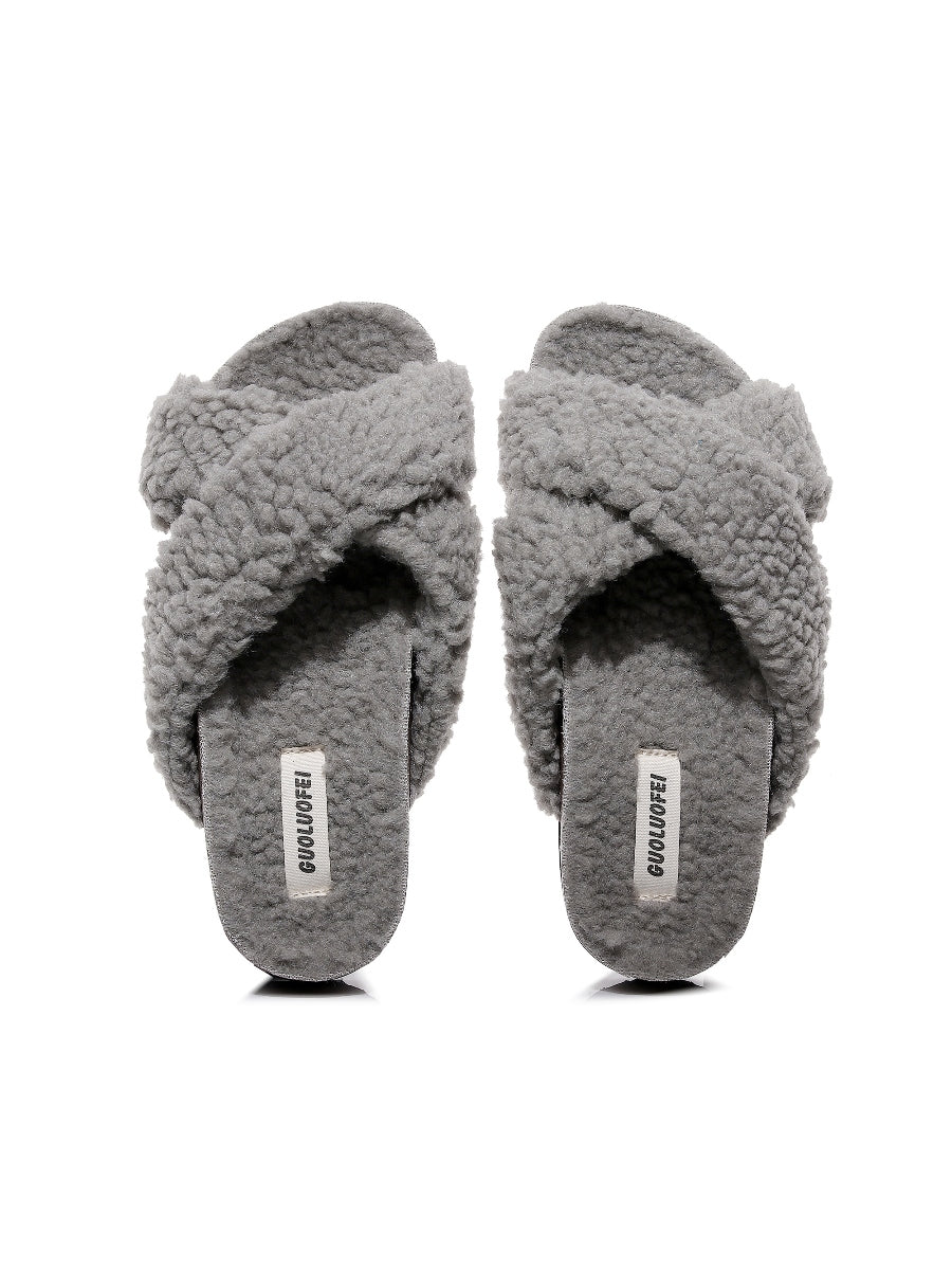 Maibulun | Criss-Cross Fleece Slipper - Grey