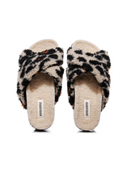 Maibulun | Leopard Criss-Cross Fleece Slipper - Brown