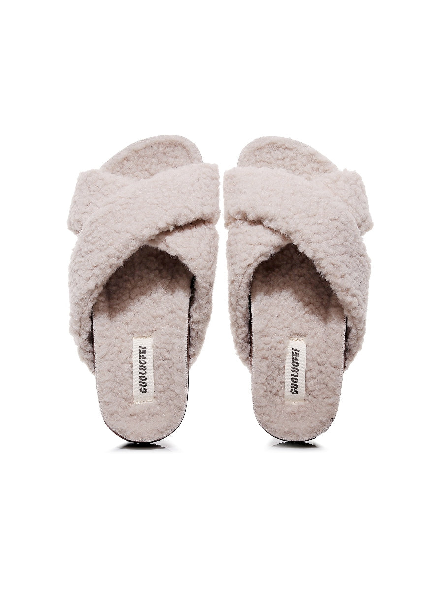 Maibulun | Criss-Cross Fleece Slipper - Beige