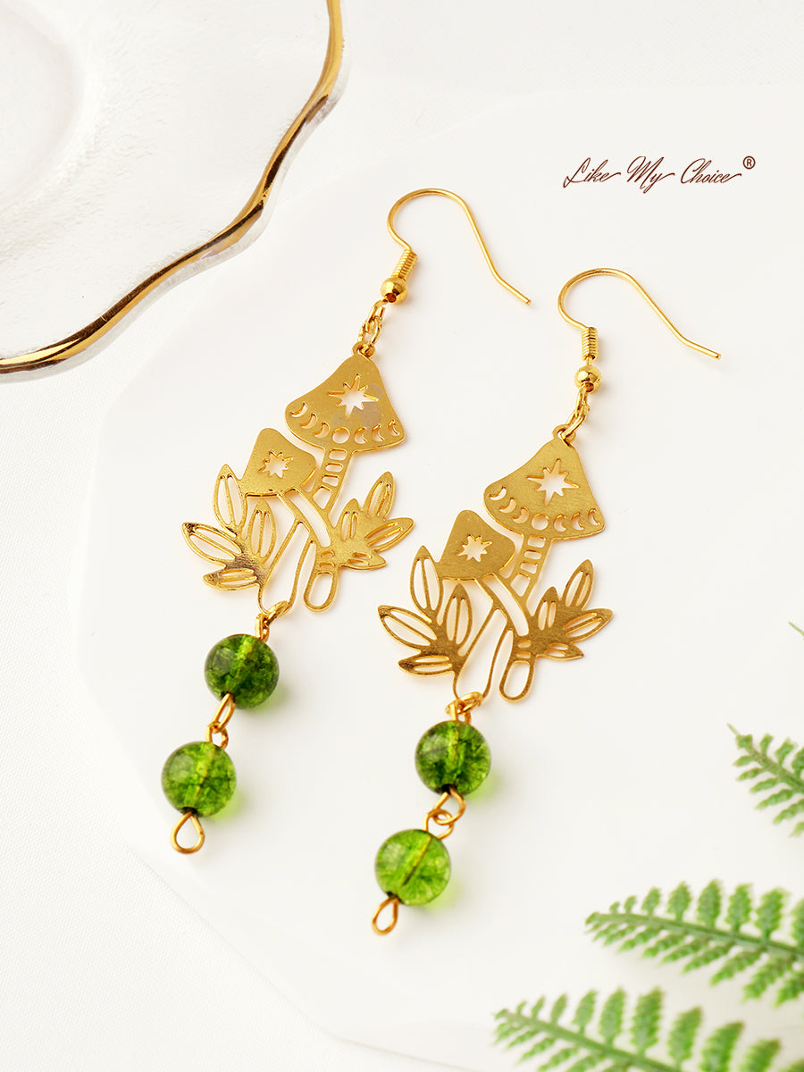 Forest Mushroom Green Crystal Earrings