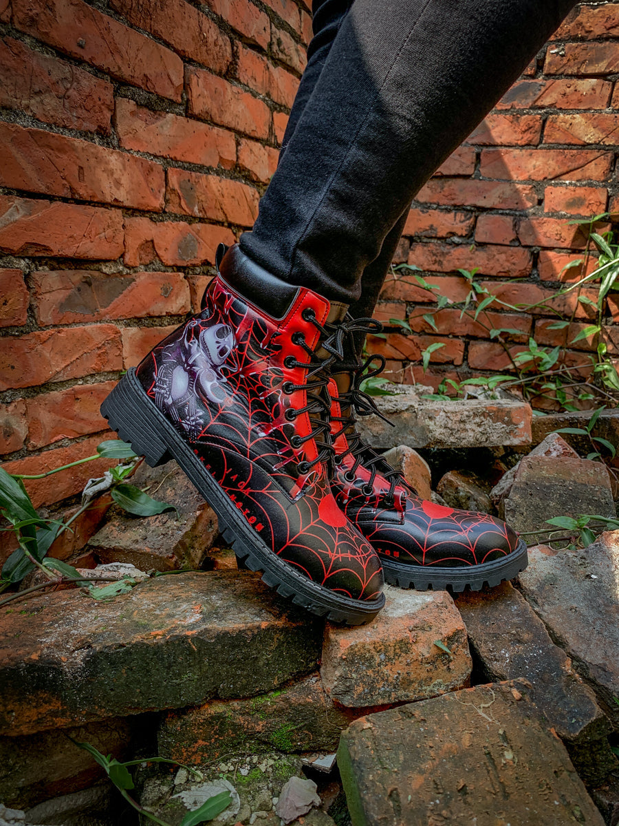 En Bloom | Spider Web Skull Comedian Ankle Flat Combat Boots