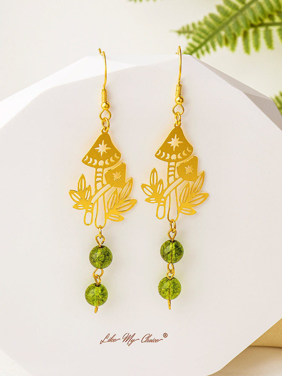 Forest Mushroom Green Crystal Earrings