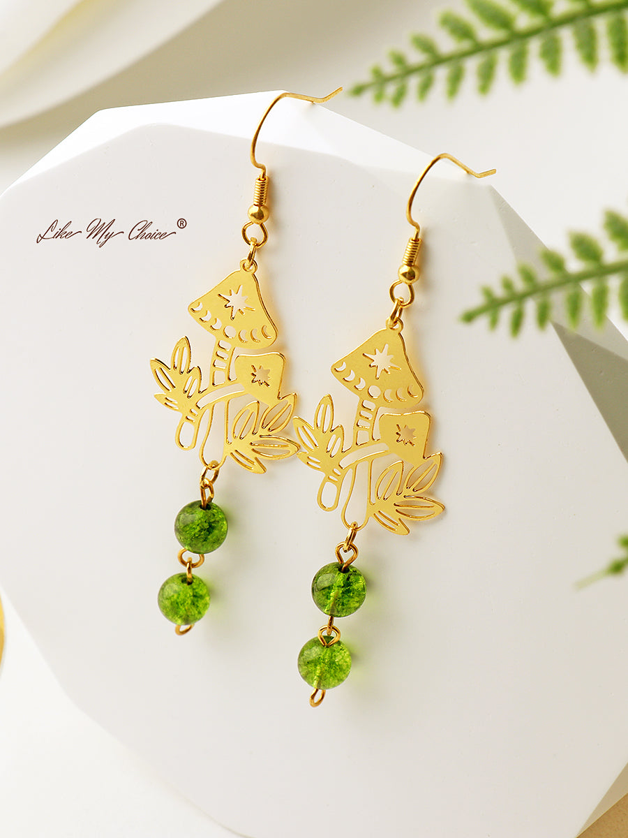 Forest Mushroom Green Crystal Earrings