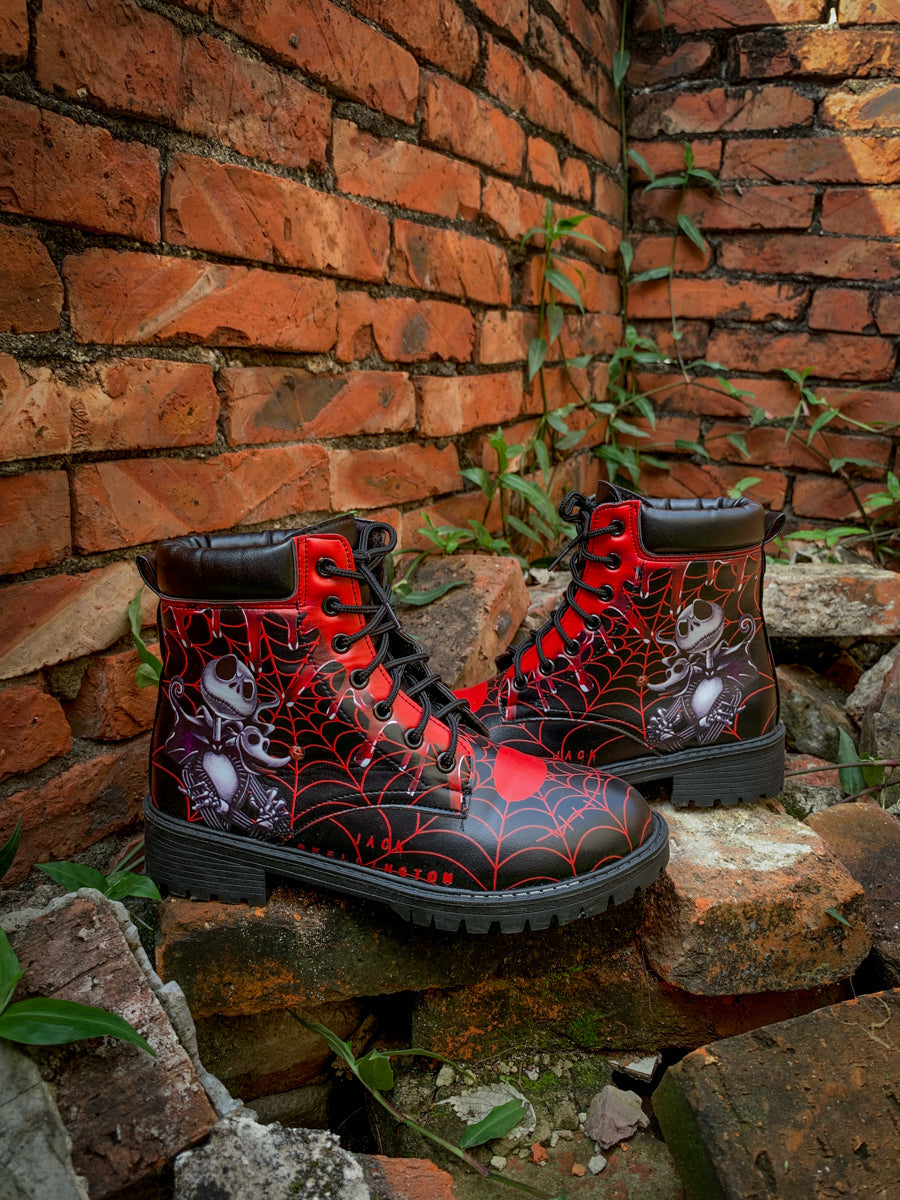 En Bloom | Spider Web Skull Comedian Ankle Flat Combat Boots