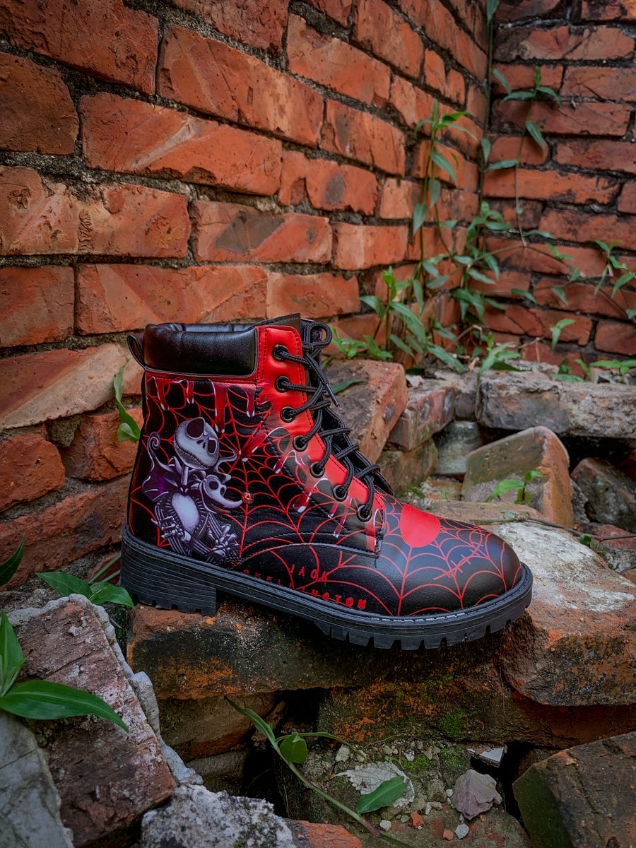 En Bloom | Spider Web Skull Comedian Ankle Flat Combat Boots