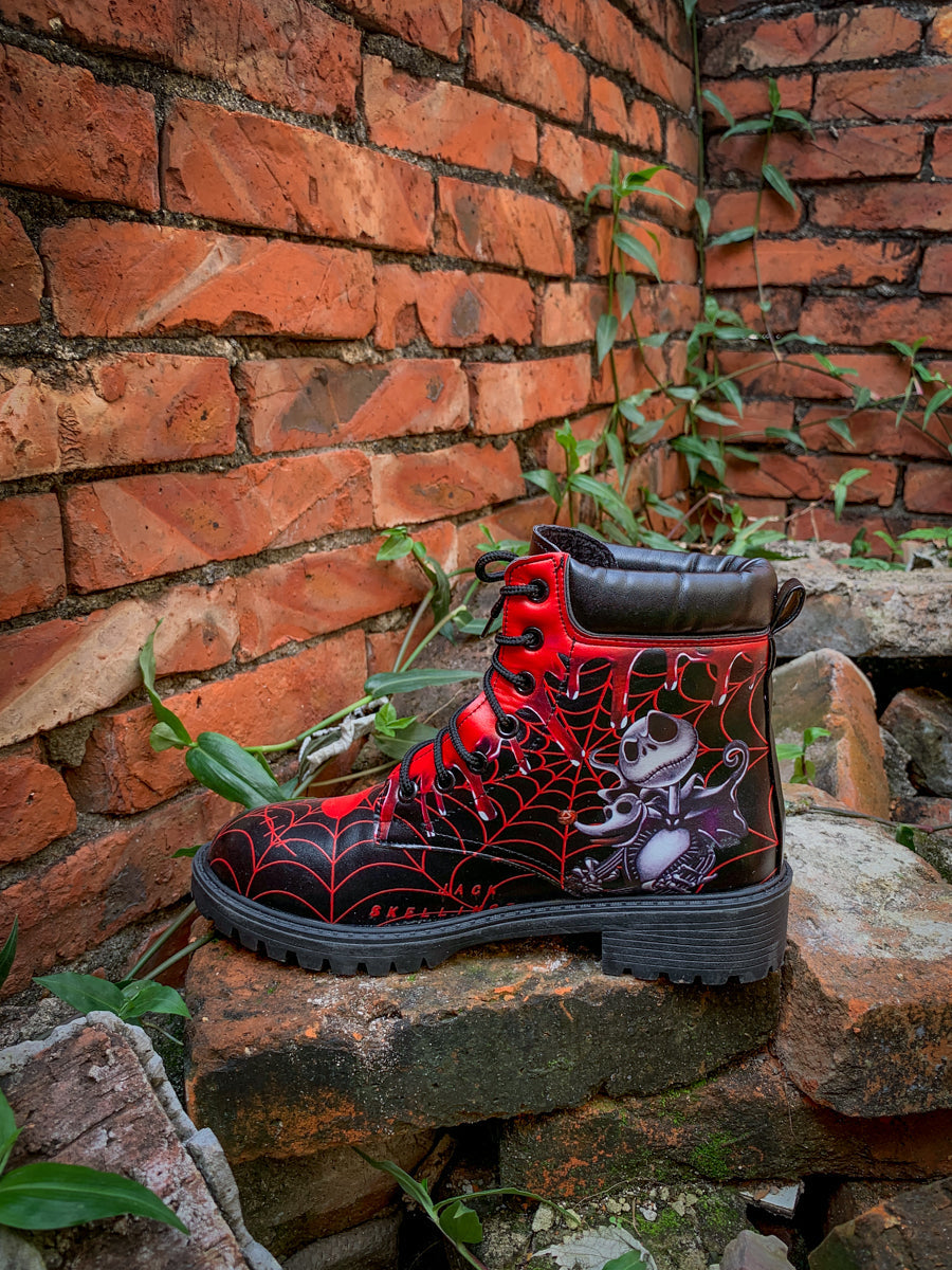 En Bloom | Spider Web Skull Comedian Ankle Flat Combat Boots