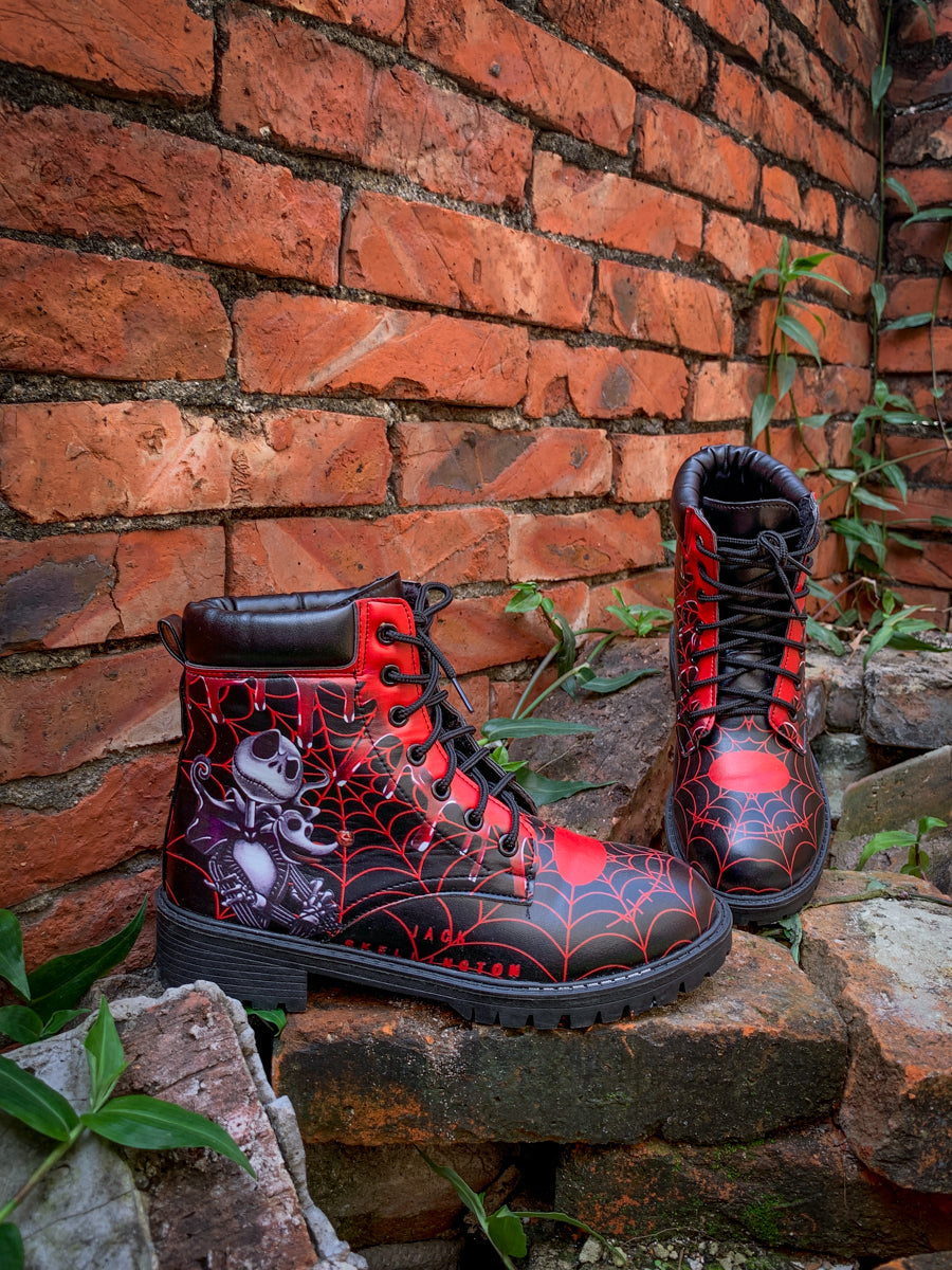 En Bloom | Spider Web Skull Comedian Ankle Flat Combat Boots