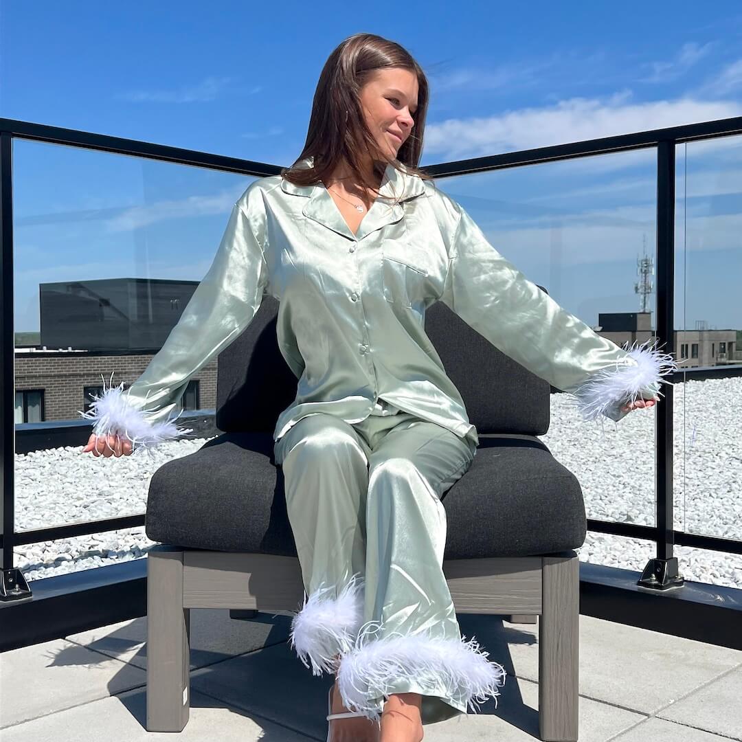 Pastel Luxurious Feathered Pajama Set