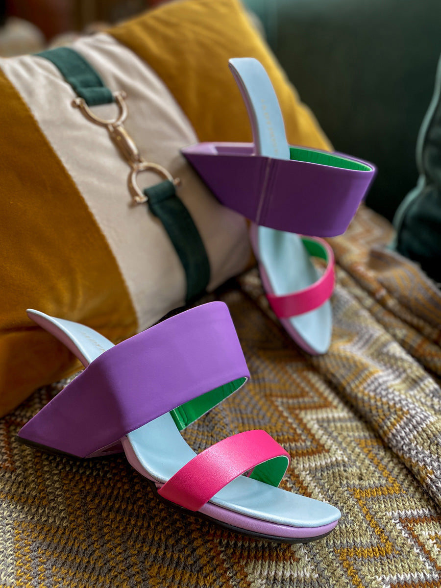 JadyRose | Open Toes Wedge Heel Leather Sandal - Purple Pink