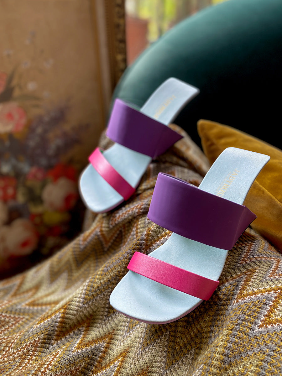 JadyRose | Open Toes Wedge Heel Leather Sandal - Purple Pink