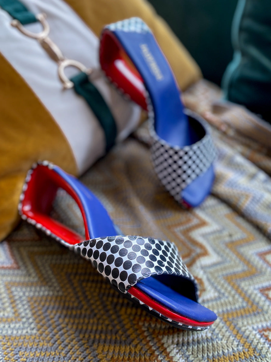 JadyRose | Signatured Twisted Wedge Heel Leather Slide - Blue