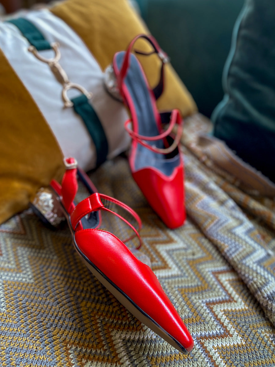 JadyRose | Sharp Toe Strap Detailed Leather Slingbacks - Red