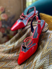 JadyRose | Sharp Toe Strap Detailed Leather Slingbacks - Red