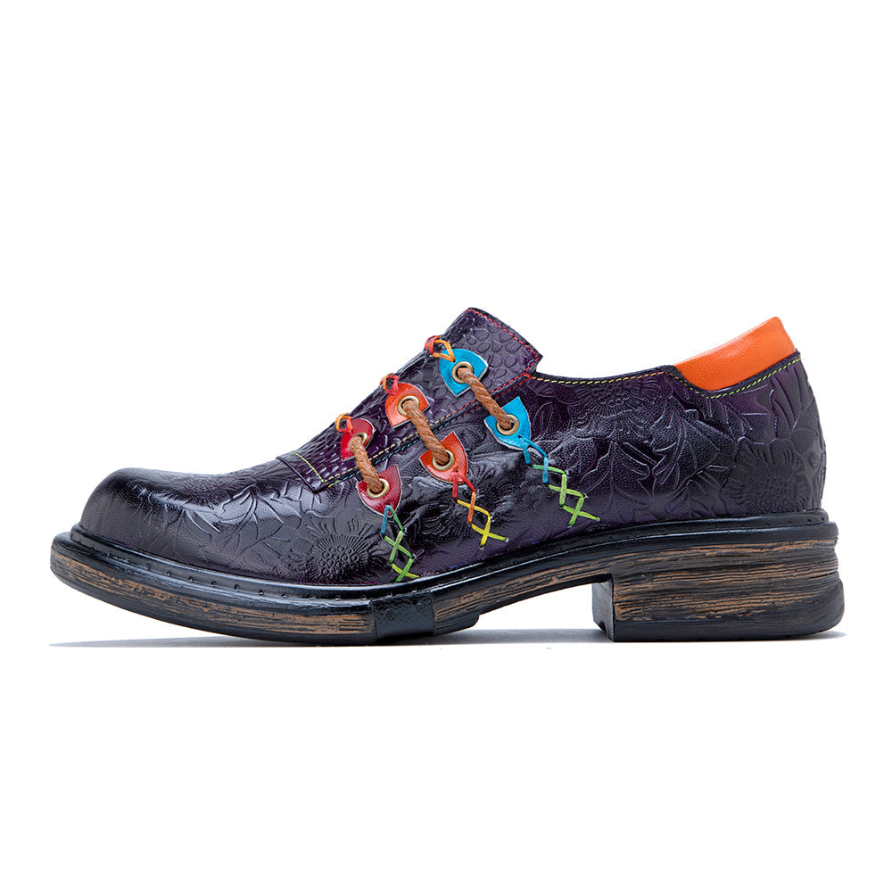 Soffia | Rainbow Stitch Embossed Genuine Leather Sneakers