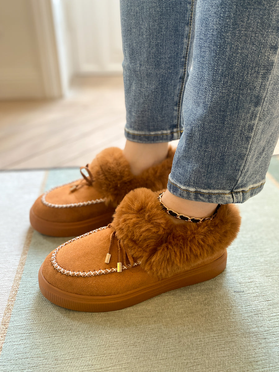 En Bloom | Chestnut Faux-Fur Anklet Yana Moccasin