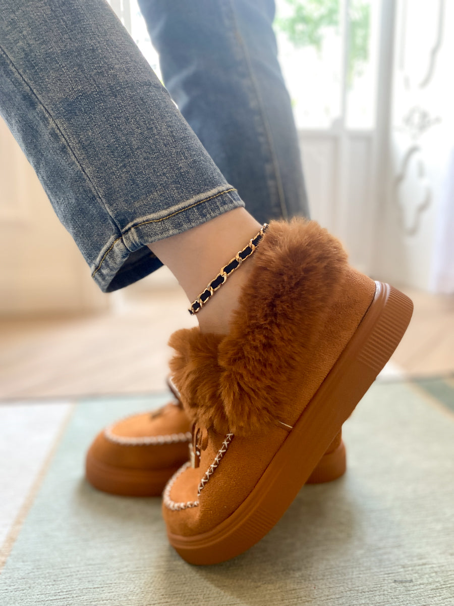 En Bloom | Chestnut Faux-Fur Anklet Yana Moccasin