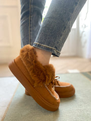 En Bloom | Chestnut Faux-Fur Anklet Yana Moccasin