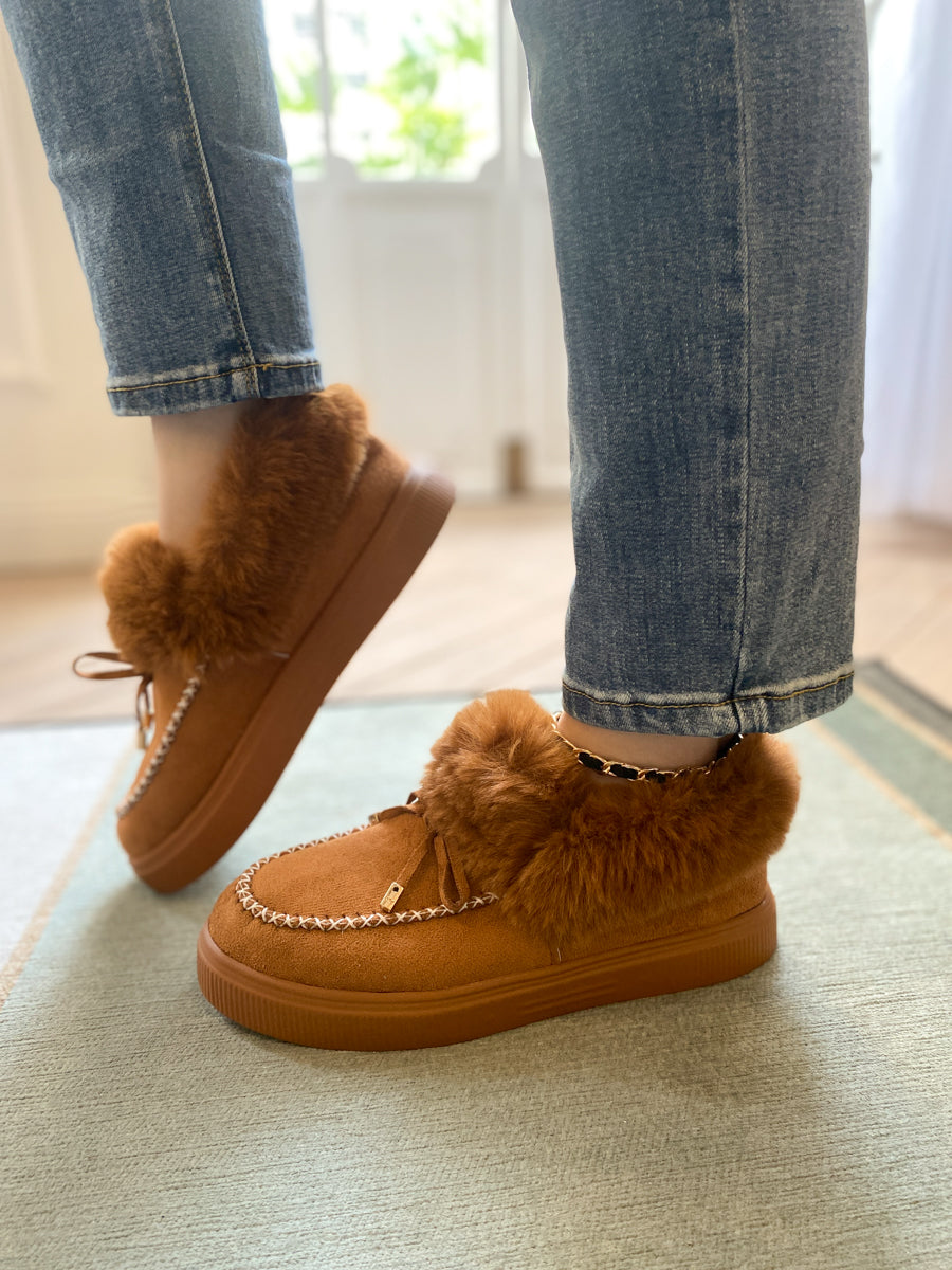 En Bloom | Chestnut Faux-Fur Anklet Yana Moccasin