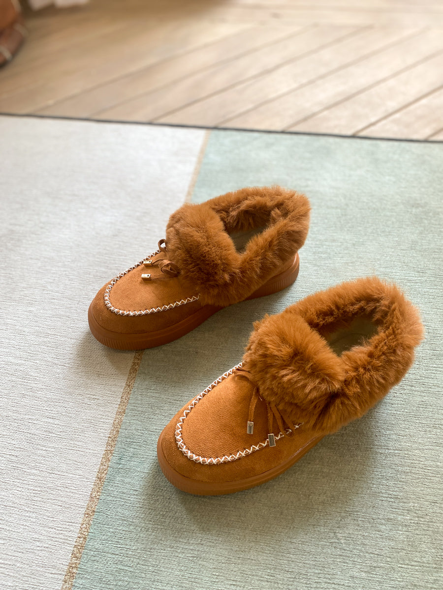 En Bloom | Chestnut Faux-Fur Anklet Yana Moccasin