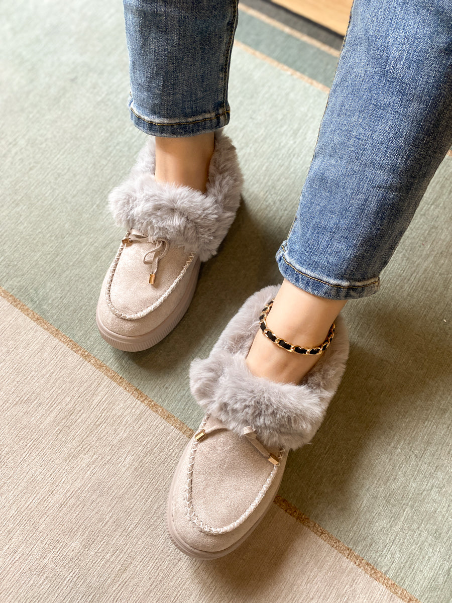 En Bloom | Grey Faux-Fur Anklet Yana Moccasin