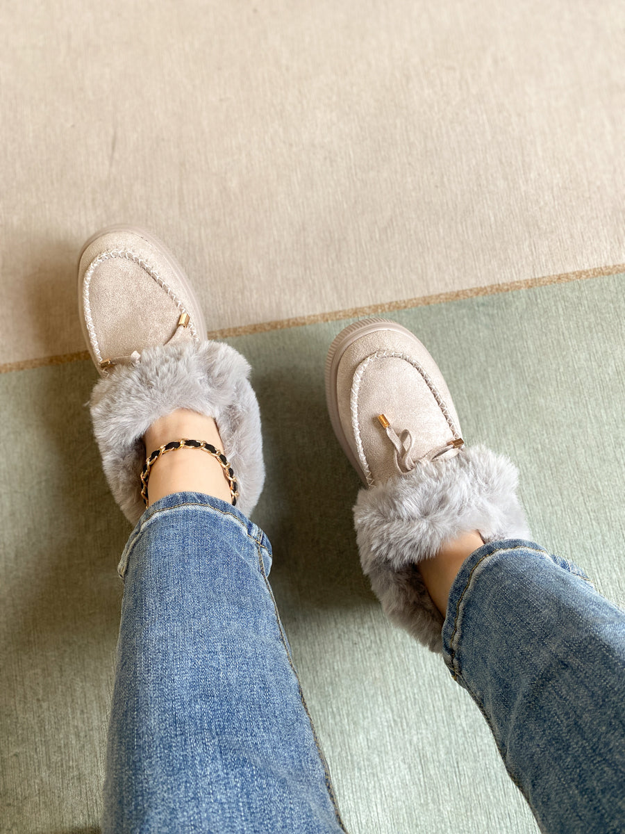 En Bloom | Grey Faux-Fur Anklet Yana Moccasin