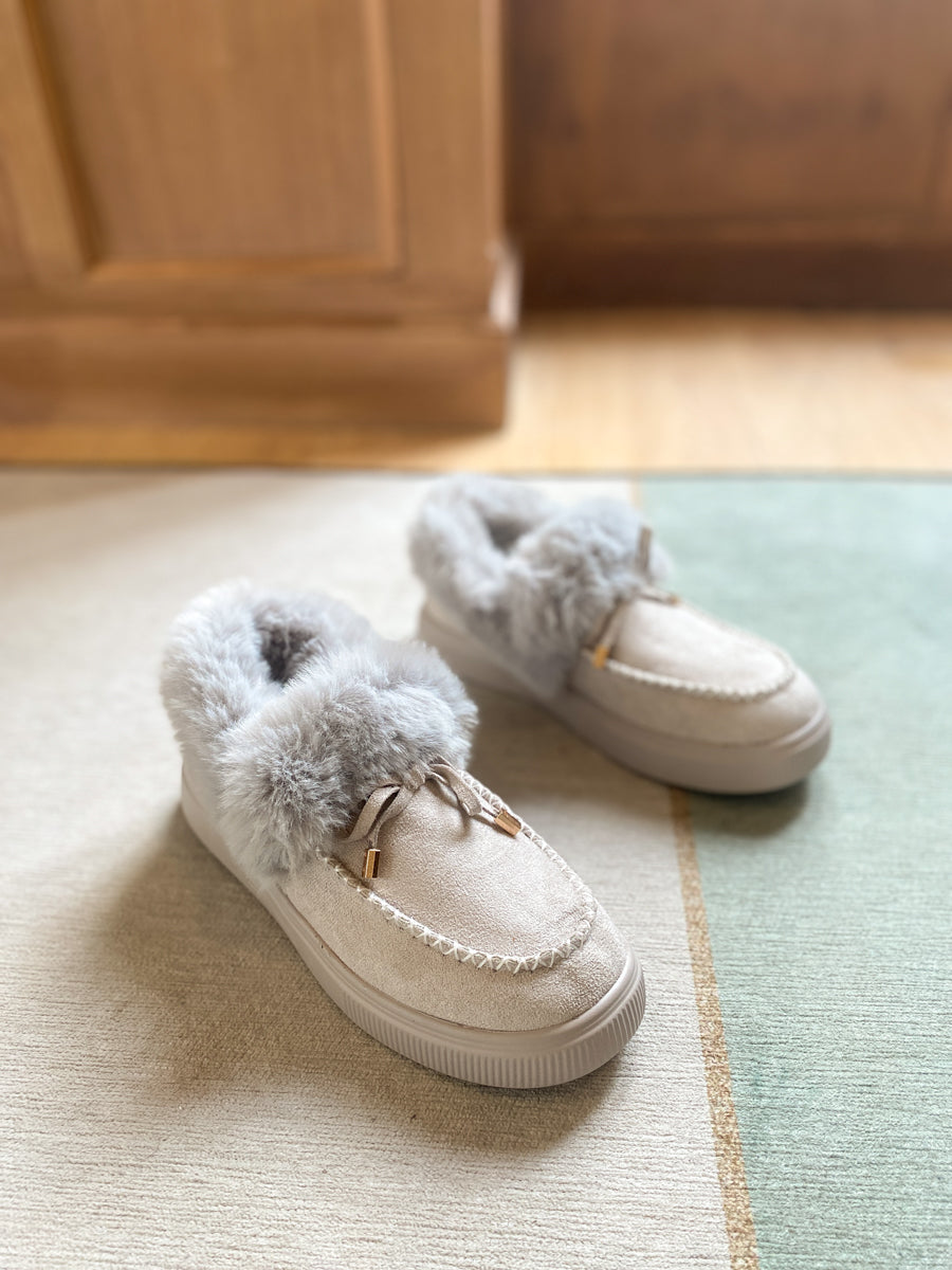 En Bloom | Grey Faux-Fur Anklet Yana Moccasin