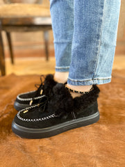 En Bloom | Black Faux-Fur Anklet Yana Moccasin