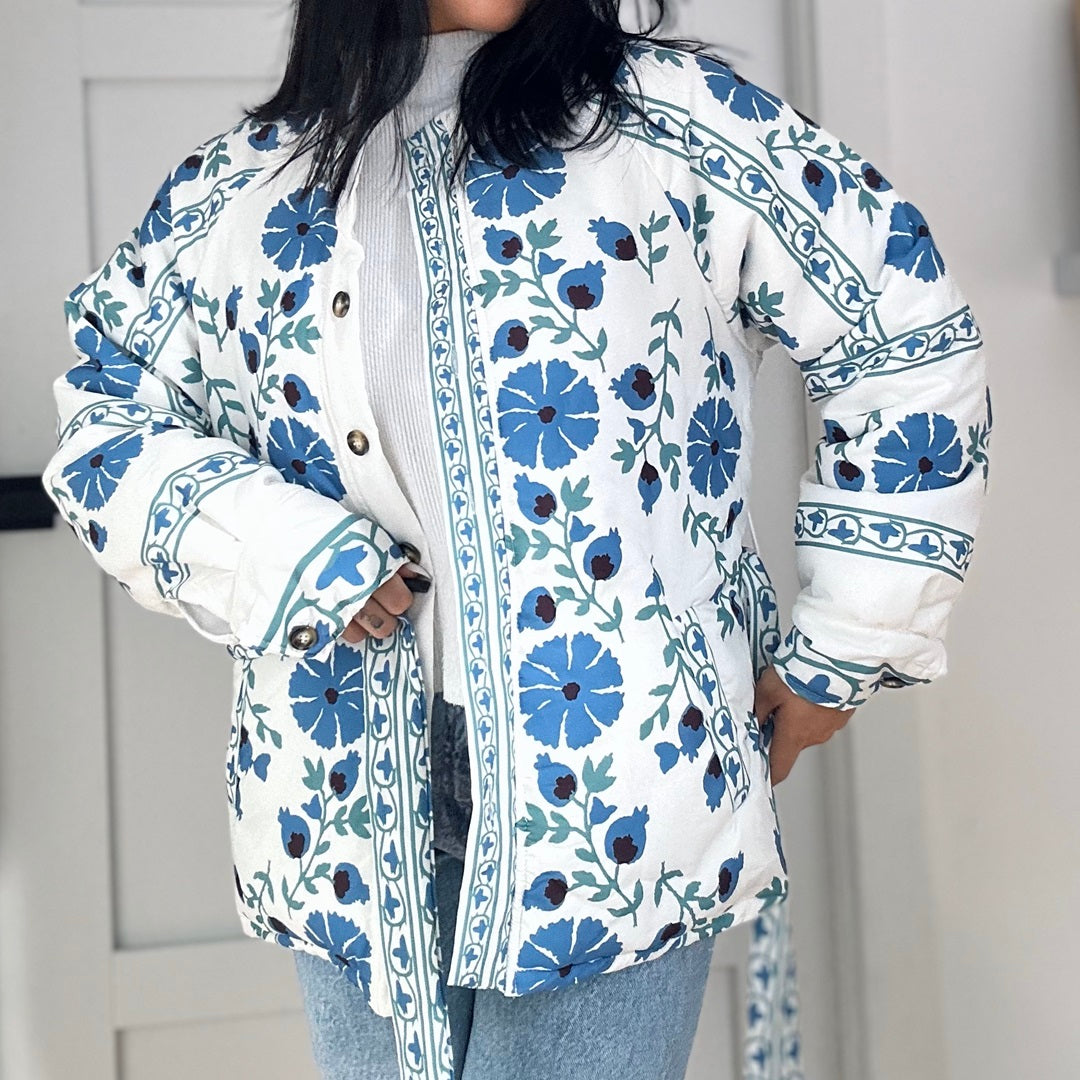 Floral Print Jacket with Belt