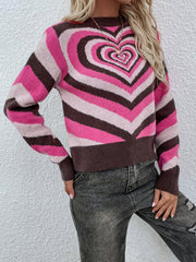 Smaibulun | Brown Pink Heart Ring Knit Top