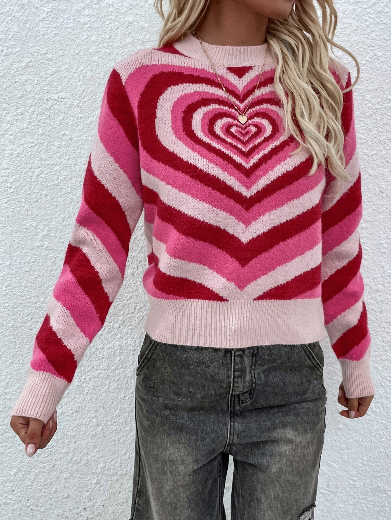 Smaibulun Doll | Red Pink Heart Ring Knit Top