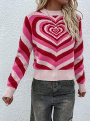 Smaibulun | Pink Red Heart Ring Knit Top