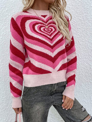 Smaibulun | Pink Red Heart Ring Knit Top