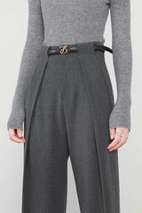 Iaka Solid Grey Middle Waist Pocket Straight Leg Pants