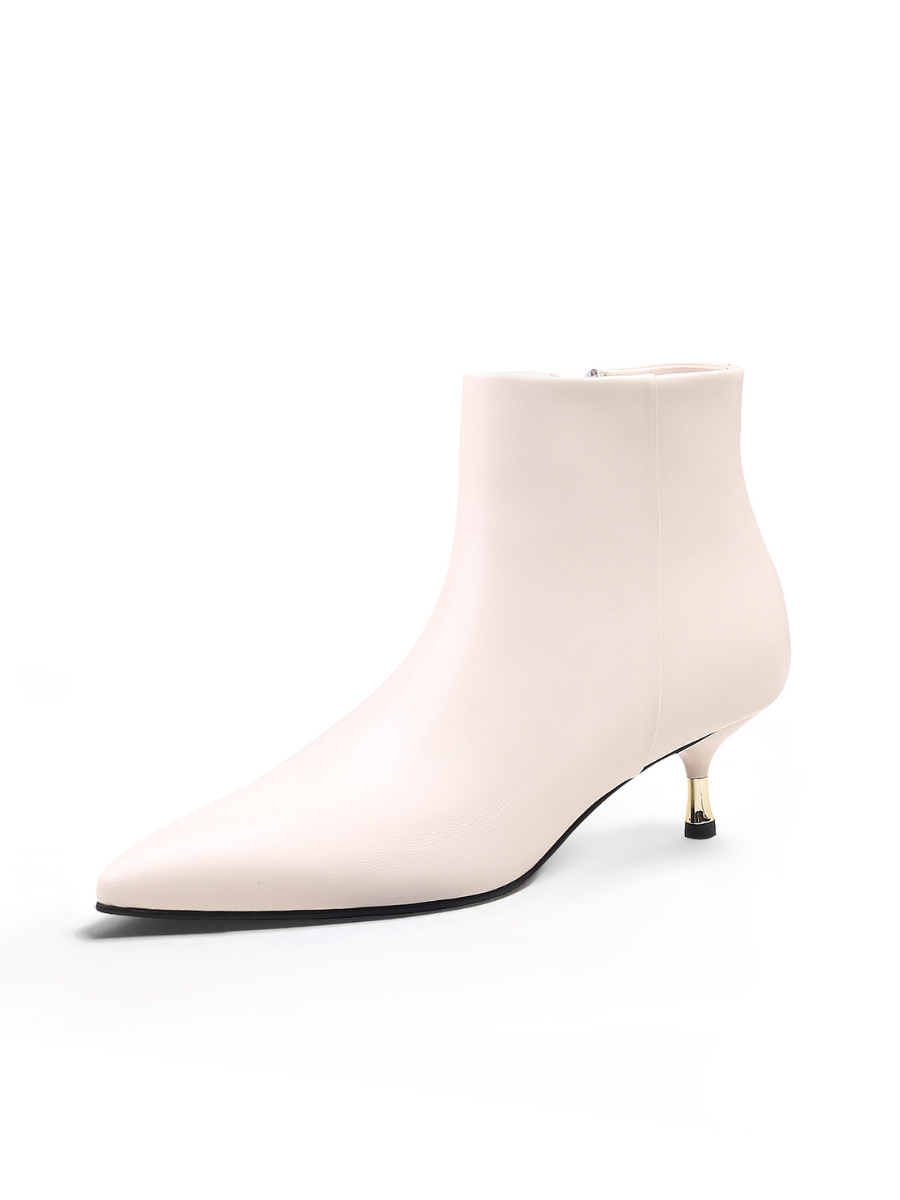 JADY ROSE | GOLDEN KITTEN HEEL LEATHER BOOTIE - IVORY