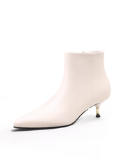 JADY ROSE | GOLDEN KITTEN HEEL LEATHER BOOTIE - IVORY