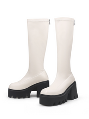 JADY ROSE | LUG SOLE KNEE HIGH LEATHER BOOT - IVORY