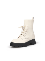 JADY ROSE | IVORY LEATHER COMBAT SOCK BOOTIE