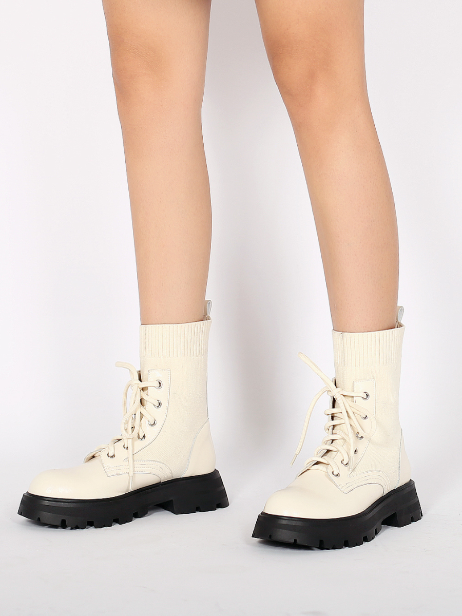 JADY ROSE | IVORY LEATHER COMBAT SOCK BOOTIE