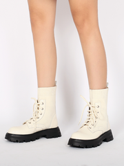 JADY ROSE | IVORY LEATHER COMBAT SOCK BOOTIE