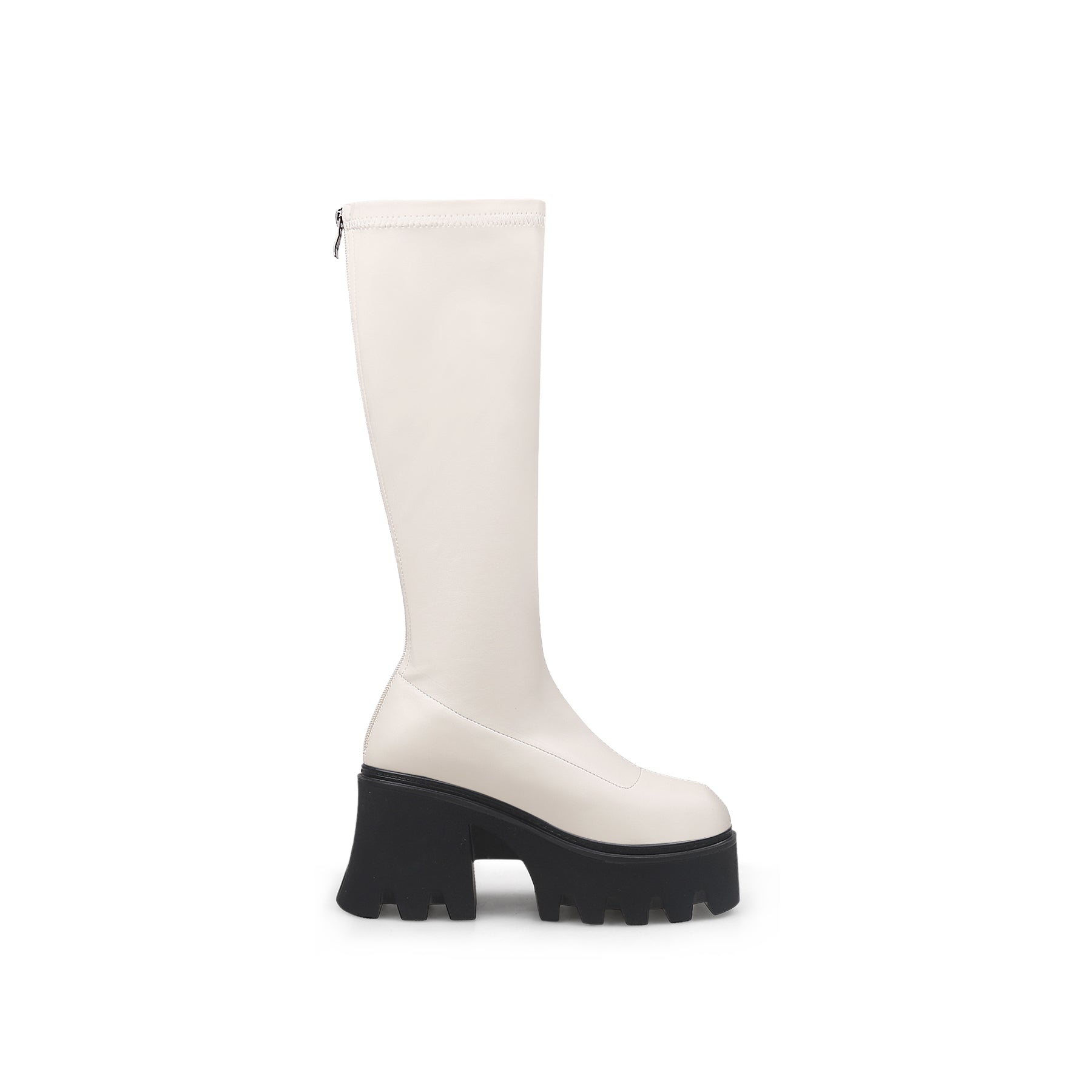 JADY ROSE | LUG SOLE KNEE HIGH LEATHER BOOT - IVORY