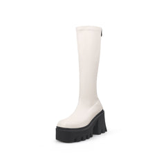 JADY ROSE | LUG SOLE KNEE HIGH LEATHER BOOT - IVORY