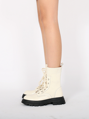 JADY ROSE | IVORY LEATHER COMBAT SOCK BOOTIE