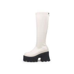 JADY ROSE | LUG SOLE KNEE HIGH LEATHER BOOT - IVORY