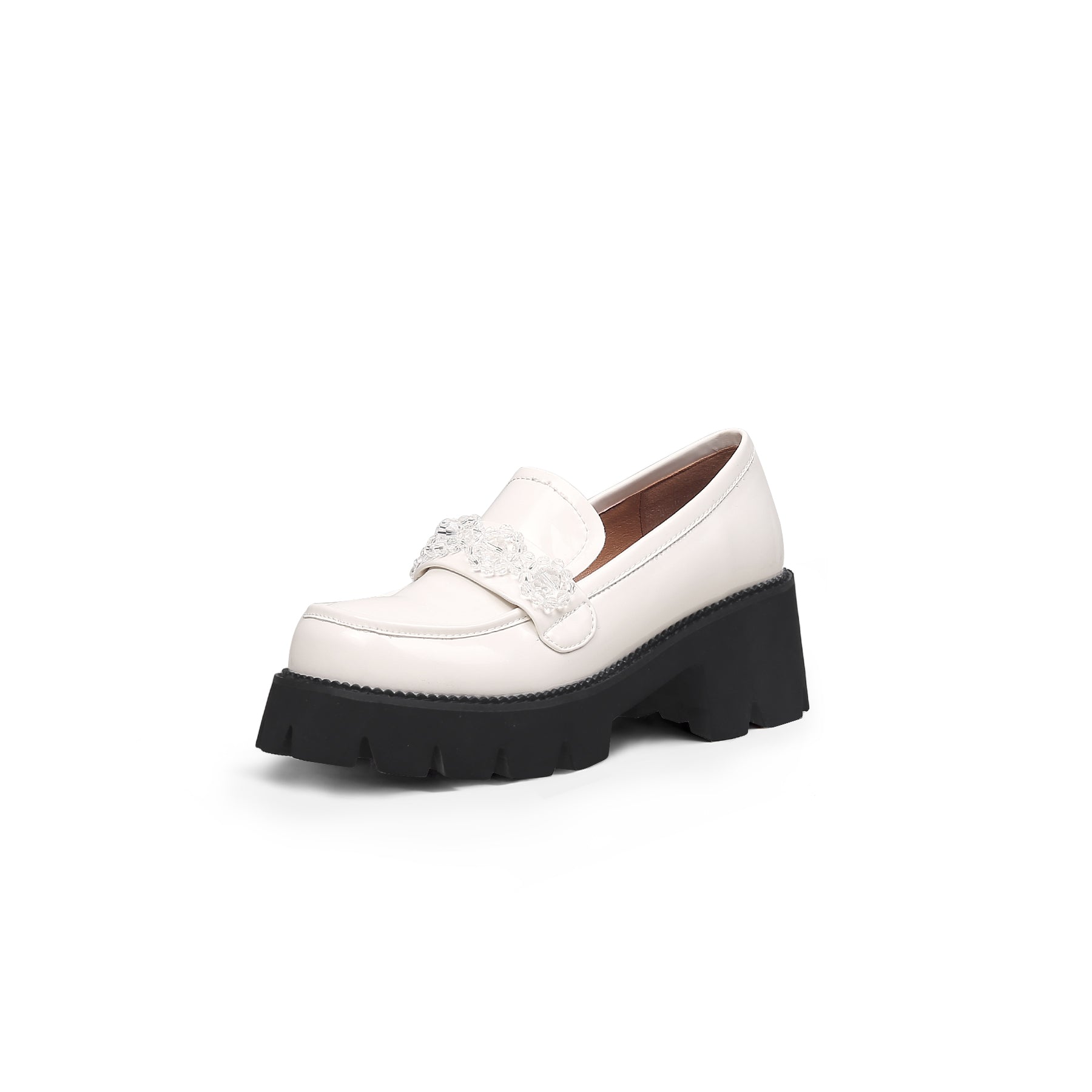 JADYROSE | CRYSTAL DECO GLOSSY LEATHER LOAFER IVORY