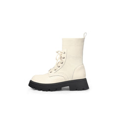 JADY ROSE | IVORY LEATHER COMBAT SOCK BOOTIE